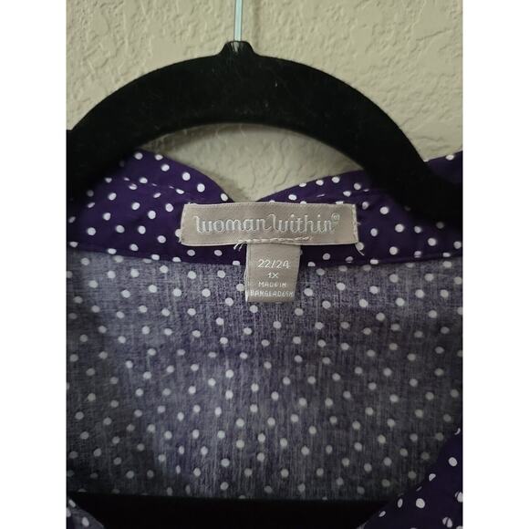 Woman Within Purple Mini Polka Dot Short Sleeve Button Front Top Womans Size 1X - Picture 3 of 4
